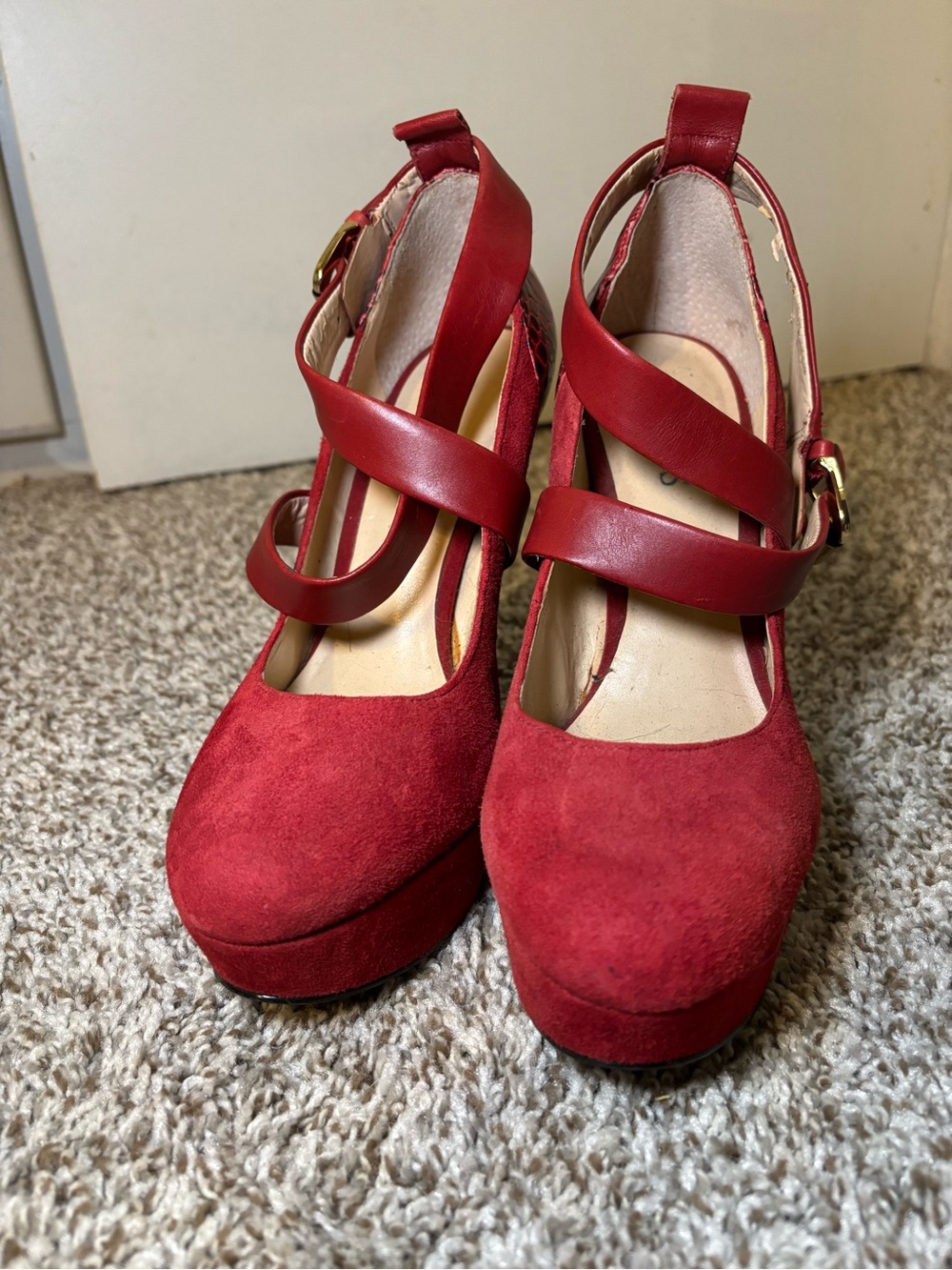 Guess Red Stilettos with Cross Straps